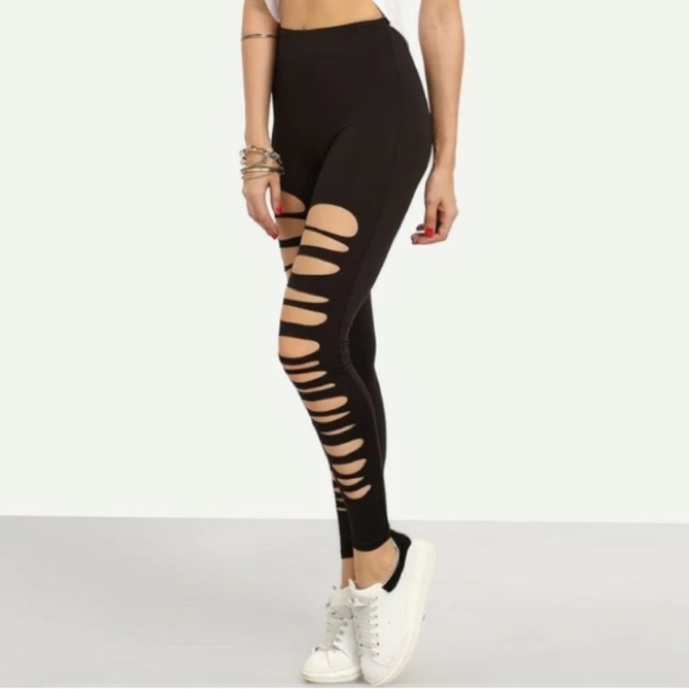 Super Cute Girls Black SHEIN Cut Out Leggings Size 9Y